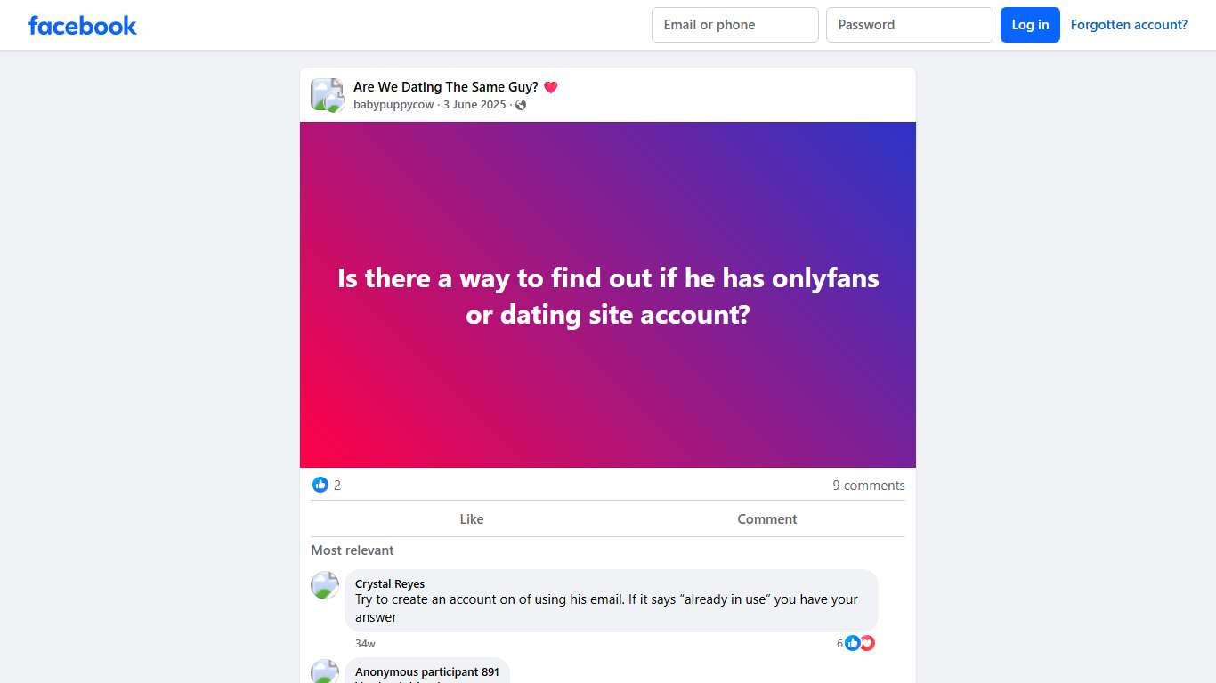 Are We Dating The Same Guy? ❤️ Is there a way to find out if he has onlyfans or dating site account Facebook