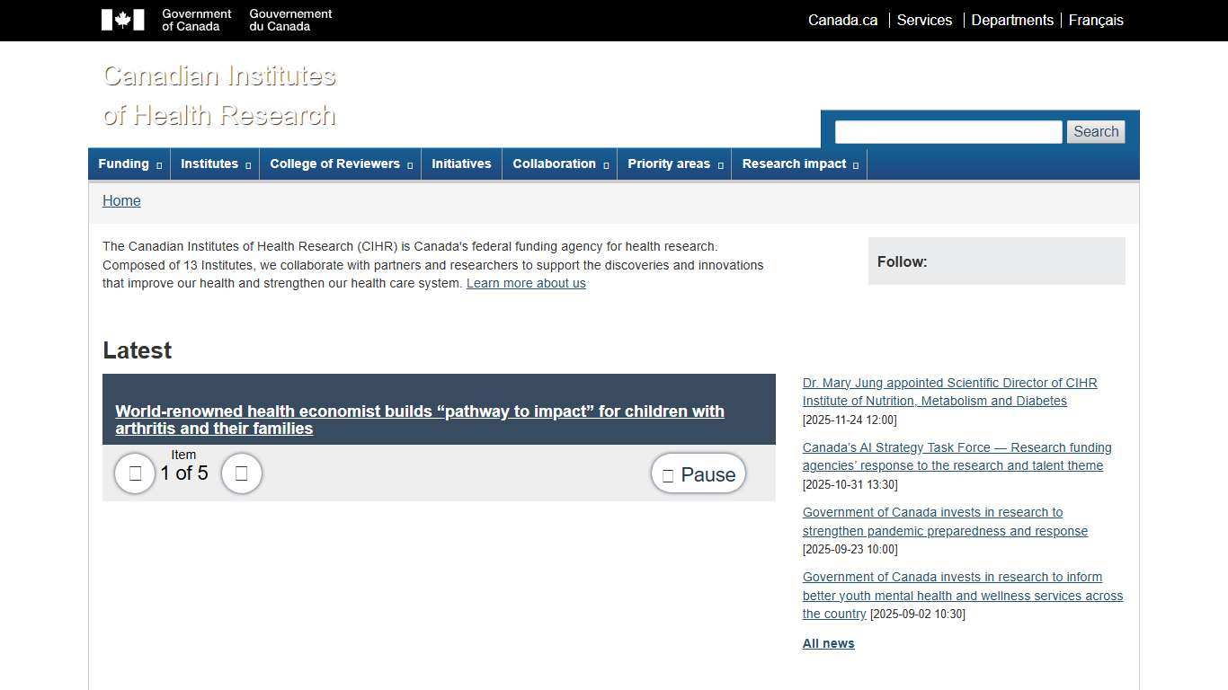 Welcome to the Canadian Institutes of Health Research - CIHR